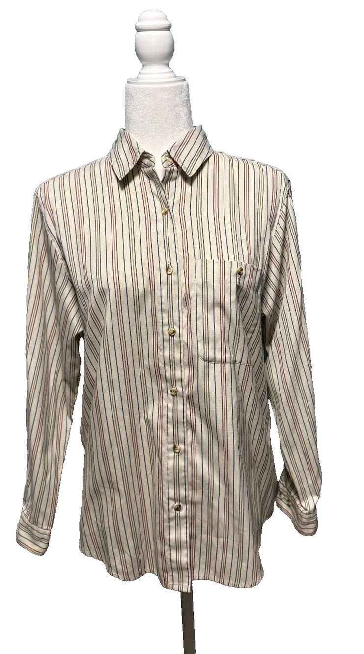 L.L. Bean Women 10 Striped Button Up Shirt Classic Quiet Luxury Old Money